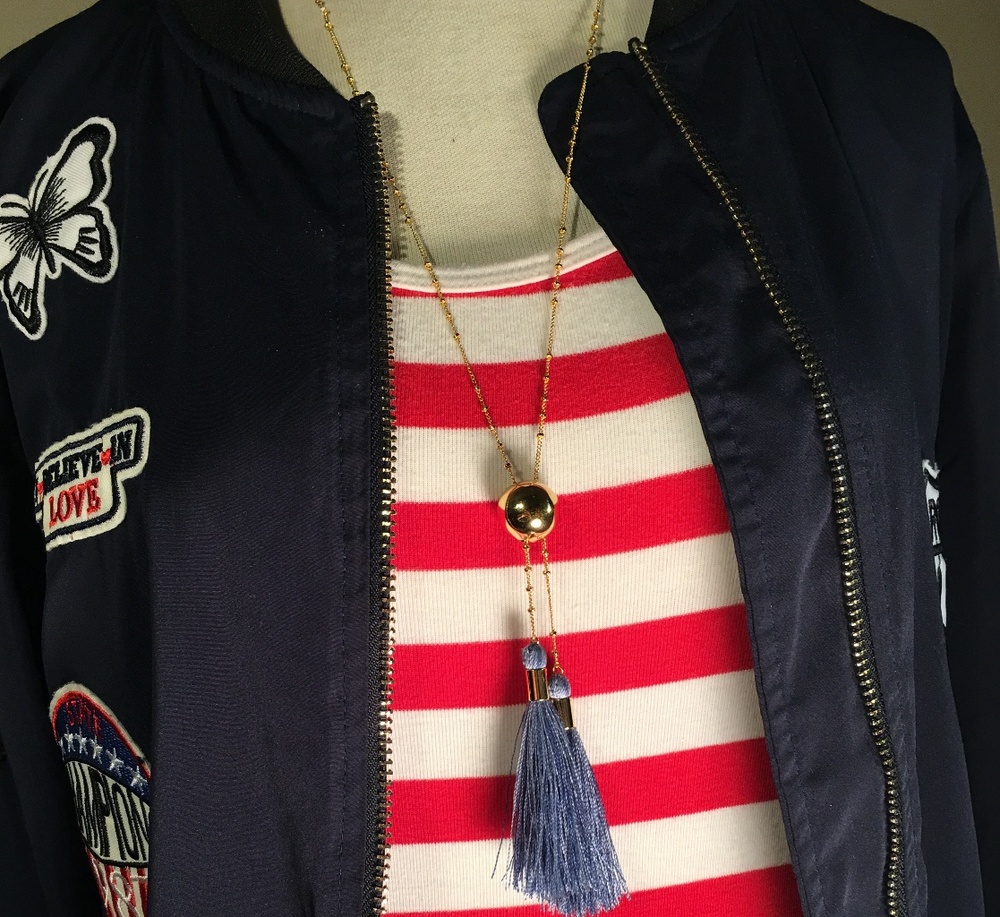 Gorjana Adjustible Blue Tassel Necklace